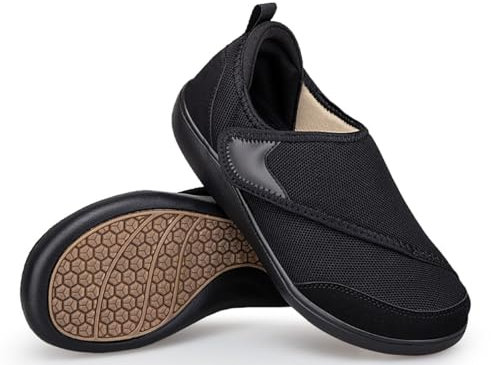 Gaatpot Chaussures Diabétiques Hommes Femmes Chaussons Extra-Larges De Marche Rééducation Ajustables Orthopédique Swollen Âgées Soulagement Noir 42