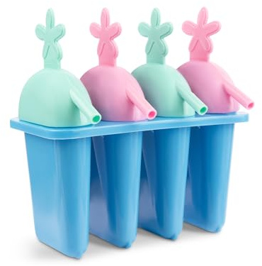 Ice Lolly Moulds, Healthy Refreshing Fruit Treat Maker with Sticks and Drip Guards, Ideal Summer Kitchen Activity with Children, DIY Popsicle (4 Segment Ice Lolly Maker - Coloured)