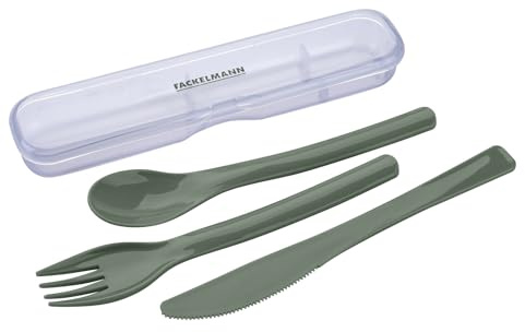 FACKELMANN Besteck-Set To Go, 4-teiliges Set aus Gabel, Löffel und Messer, gut für Reisen und Kinder, spülmaschinenfest, mit Transportbox