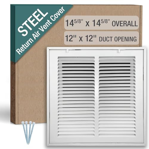 Hoovate Rejilla de filtro de aire de retorno de 12 x 12 pulgadas (apertura de conducto) para filtros de 1 pulgada, cubierta de ventilación HVAC para pared y techo, acero recubierto de polvo con puerta