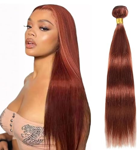 Reddish Brown Straight Human Hair Bundles Sew in Hair Extensions 45cm 100g | Echthaar Tressen Extensions, Double Weft Weave, #33, No Tangle No Shedding