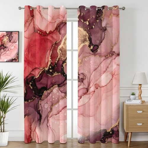 Havenix Marmor Optik Weinrot Gold Vorhänge Blickdicht Gardinen mit ösen Abstrakt Bordeaux Rot Modern Vorhang 245 cm Lang Verdunklungsvorhänge für Schlafzimmer Wohnzimmer Fenster 2er Set