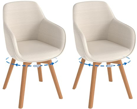 LEWE Esszimmerstühle Drehbar 2er Set mit Armlehne,360° Drehbar Moderner Cordstoff-Essstühle, Küchenstuhl mit Holzbeinen Und Rückenlehne Für Wohnzimmer Esszimmer Schlafzimmer (Beige,2pcs)