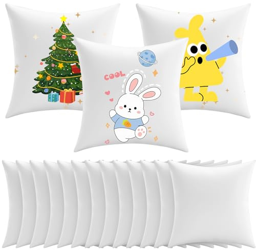 HFZCV 16er Set Sublimations Kissenbezüge 45x45 cm, Hochwertige Kissenhüllen Rohlinge mit unsichtbarem Reißverschluss, DIY Wurfkissenbezüge zum Bedrucken & Gestalten, Weiß