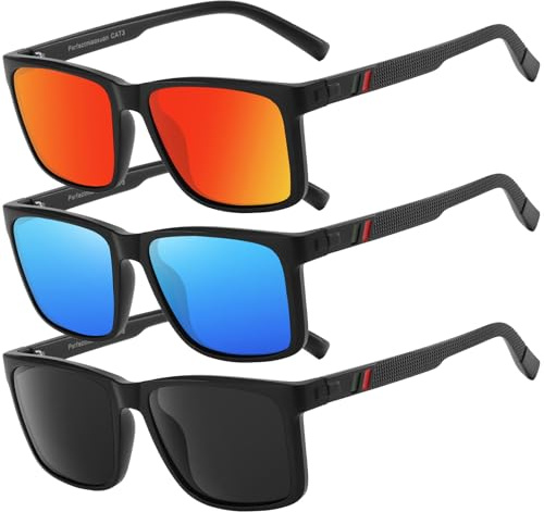 Sonnenbrille Herren Damen Polarisierte Leichte TR90 Rahmen UV400 Schutz | Quadrat,TAC-Gläsern,Anti Glare,Sportbrille,Fahrradbrille,Reisebrille,CAT3,Autofahren,Angeln,Golf,Laufen,Outdoor,Reisen/Strand