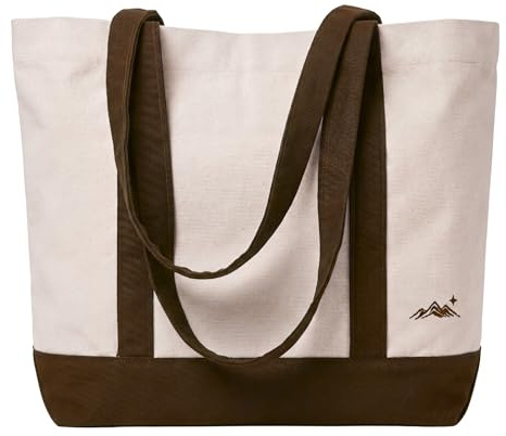 Gabardino Canvas Tragetasche mit Stickerei und breitem Boden | Stabile Henkel für komfortables Tragen über der Schulter