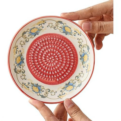 Piatto in ceramica per grattugia, con denti affilati, per zenzero, noce moscata e formaggio, antiscivolo, per alimenti freschi per bambini e cucina casalinga, piattino facile da pulire (12 cm)