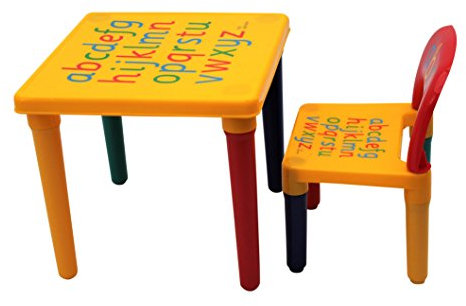 HH Home Hut Table and Chair Set Childs ABC Play Alphabet Childrens Plastic Kids Toddlers Furniture Learn & Play Educational (Yellow)