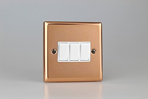 Varilight 3-Gang 10A 1- or 2-Way Rocker Switch Polished Copper