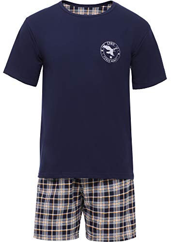 Timone Herren Schlafanzug TI30-108 (Marineblau/Kariert1, S)
