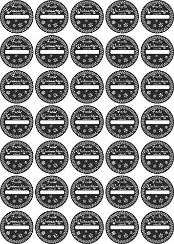 Aufkleber - Frohe Weihnachten wünscht...- schwarz - Wunschtext personalisiert rund 40x40mm Weihnachten 35 Stück Label - Sticker - Weihnachtskalender Weihnachten Advent zum Aufkleben Geschenke Karten