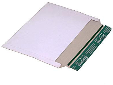 progressPACK Versandtasche quer, aus Vollpappe, DIN A4, Innen: 320 x 225 mm, Außen: 323 x 229 mm, mit Selbstklebeverschluß und Aufreißfaden Weiß, 100 Stück im Pack