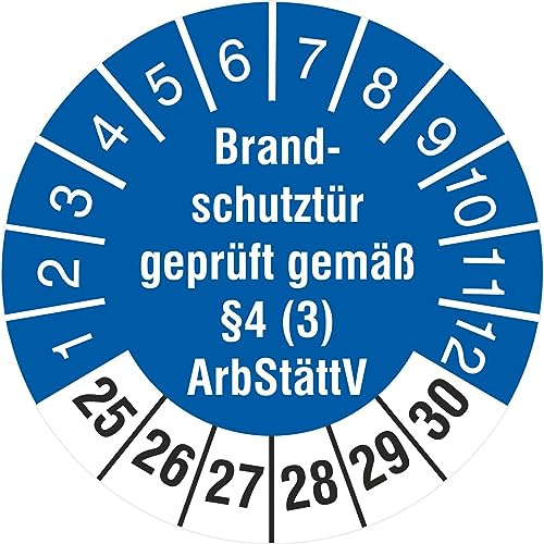 200 Prüfetiketten Brandschutztür geprüft §4 (3) ArbStättV 30 mm 2025-2030 Prüfplaketten