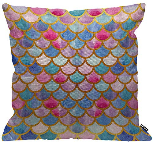 HGOD DESIGNS Meerjungfrauen-Schuppen-Kissenbezug, bunte Aquarell-Fischschuppen, Überwurf-Kissenbezug, Heimdekoration für Männer/Frauen, Wohnzimmer, Schlafzimmer, Sofa, Stuhl, 45 x 45 cm