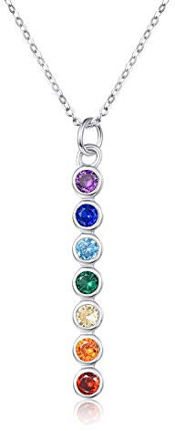 Chakra-Halskette, 925er-Sterlingsilber, Chakra-Schmuck, Heilung, ausgleichende Halskette für Männer, Frauen, Mädchen, 45,7 cm + 5,1 cm Silberkette