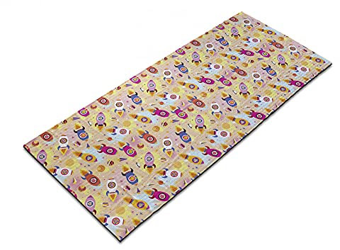 ABAKUHAUS Karikatur Yoga-Mattenhandtuch, Tiere in Rockets, rutschfeste schweißabsorbierende Yoga Pilates Workout Pad Abdeckung, 64 cm x 178 cm, Erde Gelb Blasse Pfirsich