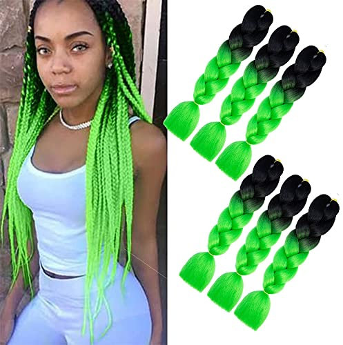 Kunsthaar Zum Einflechten 24 Zoll 6packs Braids Extensions grün kunsthaar für braids grün Kanekalon hair Kunsthaar Zum Einflechten Für Box Braids Crochet Haare(24 Zoll, Schwarz Grün #)
