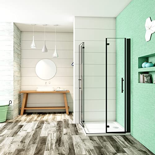 Ducha Casa 70x70x190cm Mampara de ducha angular plegable con bisagra cuatro hojas, 5mm cristal templado antical,marco negro