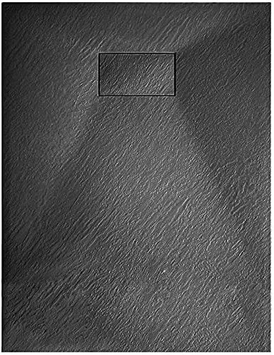 Piatto Doccia Casa Arredo Bagno In Resina Effetto Pietra Stone Ardesia Spessore 2.6 Cm Antiscivolo Filopavimento Indistruttibile Con Griglia Di Copertura Antracite Nero (80 x 170 cm)