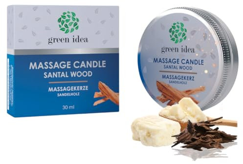 Green idea - Massagekerze mit Sheabutter, Bienenwachs und echten ätherischen Ölen - Santal-Holzduft - Romantische Massagekerze NATUR 30 ml