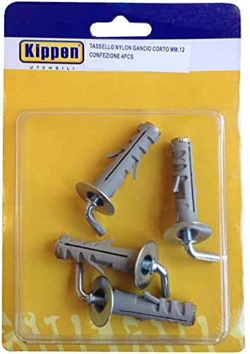 kippen 9022A2 Kit Composto da 4 Tasselli per Fissaggio ad Espansione da mm.12 con Gancio Corto
