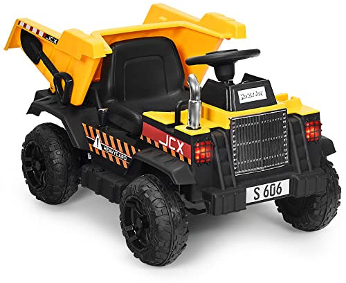 GOPLUS Kinderauto Kinderkipper, Drehbare Heckschaufel, Muldenkipper mit 2,4G Fernbedienung, Bluetooth, 12V Batterie, Breitem Sitz, Vorwärts&Rückwärts, MP3, USB, Lastwagen für Kinder von 3-8 Jahren