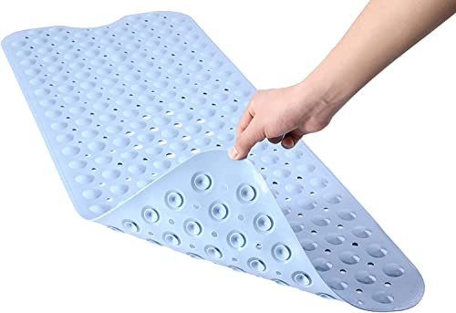 Ruiuzioong Badewannenmatte für die Badewanne, Extra Lang Badewanneneinlage mit Abflusslöchern und Saugnäpfen, rutschfeste Duschmatte,maschinenwaschbar Antirutschmatte (Hellblau,40 x 100 cm)