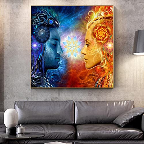 Tantra Shiva und Shakti Wandkunst Poster Leinwanddrucke Hindu Götter Pop Art Poster Wandmalereien Bilder Wohnzimmer 31.4x31.4(80x80cm) Frameless