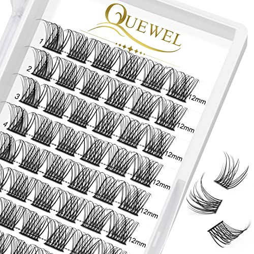 QUEWEL Cils Volume Cluster Cluster Faux-cils Individuels Lashes Naturels Russe Volume Cils Individuel DIY Extensions de Cils (natural-C-12mm)…