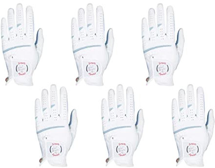 SIMPLE SYMBOL Damen-Golfhandschuh Mikrofaser mit buntem Cabretta-Leder, 6er-Pack (linke Hand zu tragen, rechts kann auf der rechten Hand getragen werden), vier Farben: Weiß/Himmelblau/Orange/Rot