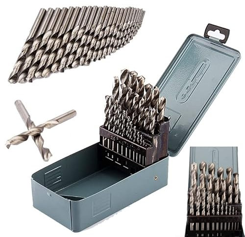 25pcs HSS Twist Brocas de perforación, 1mm-13mm de diámetro alta velocidad de acero retorcido Drill Bit Set para taladrar hierro fundido, metal, aleación, carpintería, pared, con estuche de transporte
