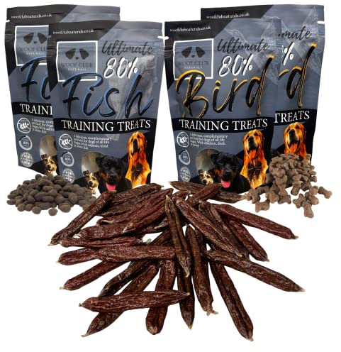 Woof Club Naturals Ultimate Grain Free Dog Training Treats, Low Fat, High Protein 80% Meat Content, No additives or Preservatives, Hypoallergenic, including 20 Chicken & Pork Signature Sausages