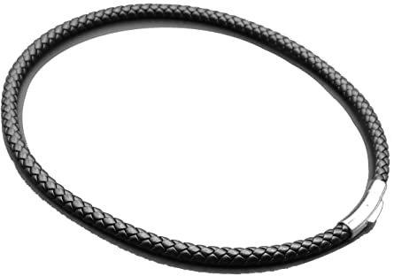 Lederkette Lederhalsband Kalbsleder aus sechs Bändern geflochten Ø 6mm Schwarz Edelstahl Verschluss für Herren & Damen TOP (L (50 cm))