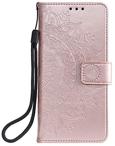Reevermap Samsung Galaxy A34 5G Case, Protective Samsung Galaxy A34 5G Wallet Phone Case Flip Shockproof PU Leather Card Holder Mandala Magnetic Stand Cover for Samsung Galaxy A34 5G, Rose Gold