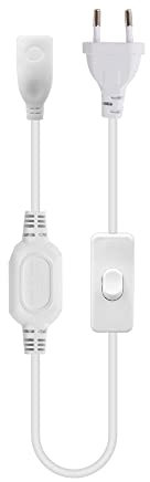 XUNATA Cable de Alimentación con Interruptor para Tira de LED de Neón COB 220V, Blanco, Aprox. 90 cm de Largo