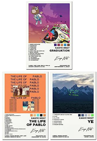 Bkioqoh Ein Set mit 3 Leinwandpostern, Kanye West Poster, Abschlussposter, Ye-Poster, Albumästhetik, 3-teiliges Set, 30,5 x 45,7 cm, Leinwanddrucke, ungerahmt, 3er-Set