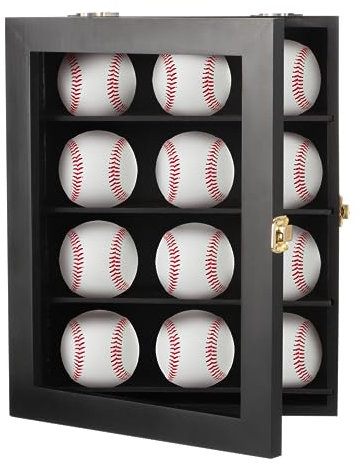 12 Holz Baseball Vitrine Wandmontierter Baseballkoffer Vitrine für Baseball Baseball Regal Halter für Home Gym Schule