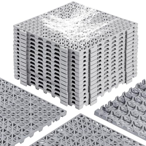Lot de 12 dalles de sol emboîtables de drainage de 30,5 x 30,5 cm, antidérapantes pour piscine, terrasse, sol, tapis de sol en caoutchouc avec trous pour douche, sous-sol, garage, abri de jardin