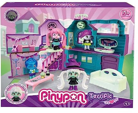 PIN Y PON - Terrific Mansion, casa maletín, playset de Juego con sorpresas y Accesorios Que Brillan en la Oscuridad, Incluye una Figura de Bruja, para niños y niñas Desde 4 años, Famosa (PNY48000)