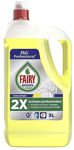 Fairy Professional, Lavavajillas a Mano, Líquido Concentrado,5L, Limón, Disuelve la grasa con facilidad, disenado para la cocina profesional