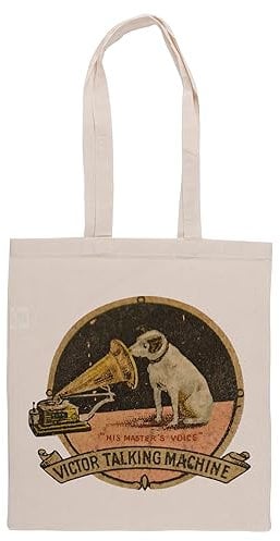 Luxogo His Masters Voice Victor Talking Machine Vintage Einkaufstasche Groceries Beige Shopping Bag