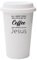 All I Need Today is A Little Bit of Coffee and Whole Lot of Jesus Slogan White Ceramic Travel Mug with White Lid.