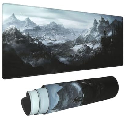 Skyrim Mauspad, rutschfeste Gummiunterseite, Mauspad mit genähten Kanten, wasserdichte Schreibtischunterlage für Büro und Zuhause, 30,5 x 80 cm