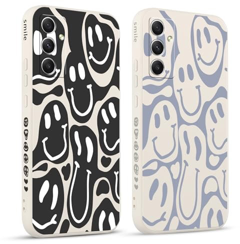 Pnakqil 2 stück Handyhülle für Samsung Galaxy A34 5G,Hülle Lustiges Verdrehtes Lächeln Face Design Design Grimace Bemaltes Muster Aesthetic Mädchen Silikon Schutzhülle Tasche Schön Kameraschutz Case