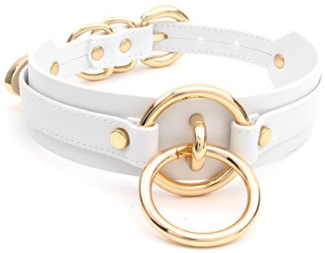 lalatia Damen Halsband O Ring Kunstleder Choker Halskette (Weiß Gold)