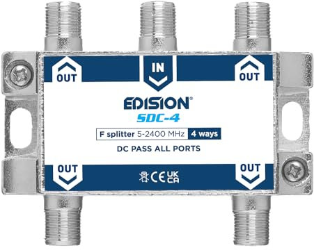 EDISION SDC-4 Repartidor 4 Salidas para señales SMATV, Splitter Adecuado para Terrestre, Satélite, Televisión por Cable, Radio, Unicable, 5-2400mhz, DVB-S2, DVB-T2, DVB-C, Paso de DC, 4-Vías