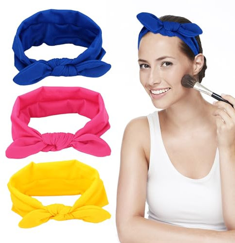 3 Pieces of Rabbit Ear Headbands, Women's Accessories, Cute Headbands, Fabric Headbands, Suitable for Birthdays, Friend Gatherings, Parties, Daily Wear (Rose Red, Royal Blue, Yellow) (20 * 8cm)
