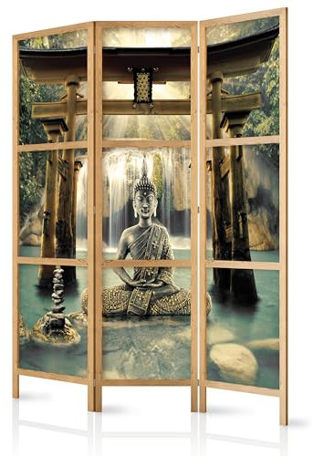 murando - Paravent Innen Raumteiler Holz Wasserfall 135x172 cm 3-teilig Japanische Trennwand Raumtrenner Room Divider Mobiler Sichtschutz Spanische Wand Raum Abtrennung Tempel Wasser p-A-0033-bh-d