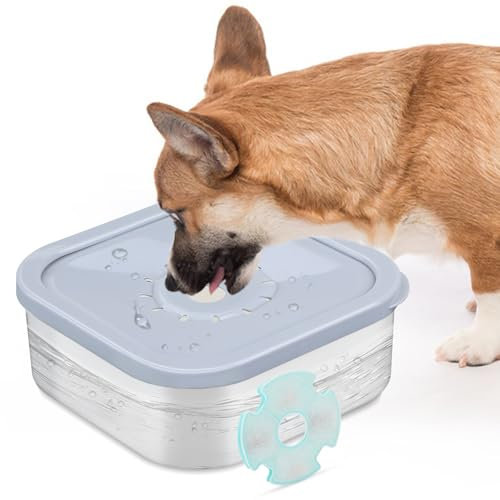 Pettom Water Bowl for Dog, Non Spill Dog Water Bowl, Splash Proof for Cats Dogs Slow Drinking Bowl, 2L Pet Bowl with Filtering and Anti Slip Suitable for Living Rooms and Carpet (Grey)