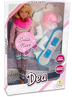 Teorema Giocattoli DEA Schneepuppe mit Snowboard und Zubehör, Spielzeug für Kinder, 31 cm
